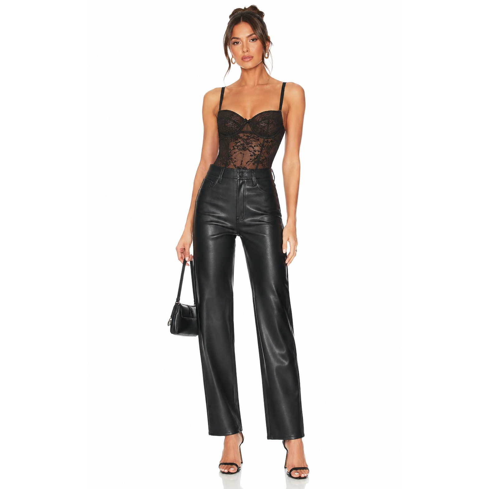 Pistola Cassie Super High Rise Straight Jean Slate Black Faux Leather 29 New
